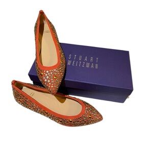 ✨NEW✨ in box Stuart Weitzman coral rhinestone flat point toe shoes size 8.5
